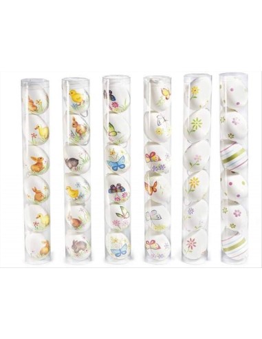 Uovo bianco con disegno pasquale H6cm