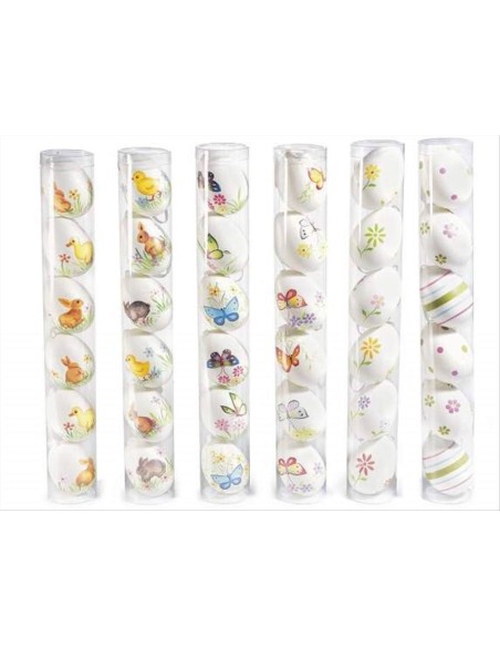 Uovo bianco con disegno pasquale H6cm