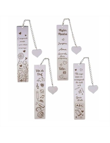 Segnalibro in Metallo Dedica Maestra Insegnante con Catenella