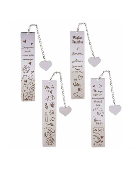 Segnalibro in Metallo Dedica Maestra Insegnante con Catenella