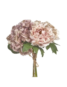 Mazzo di peonie artificiali cipria antico con glitter