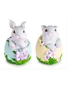 Coniglietto nell'uovo con fiori H14cm - 2 colori (1pz)