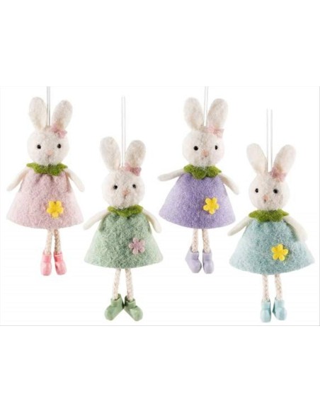 Coniglietto in lana cardata H16cm - 4 colori (1pz)