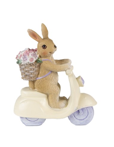 Coniglietto su moto modello vespa con fiori 12x5x14cm | Diamante Rosa