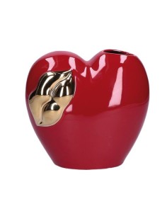 Vaso cuore rosso con bocca oro H 15 cm - Rituali Domestici
