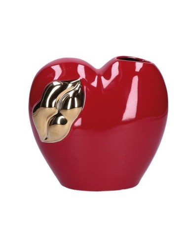 Vaso cuore rosso con bocca oro H 15 cm - Rituali Domestici