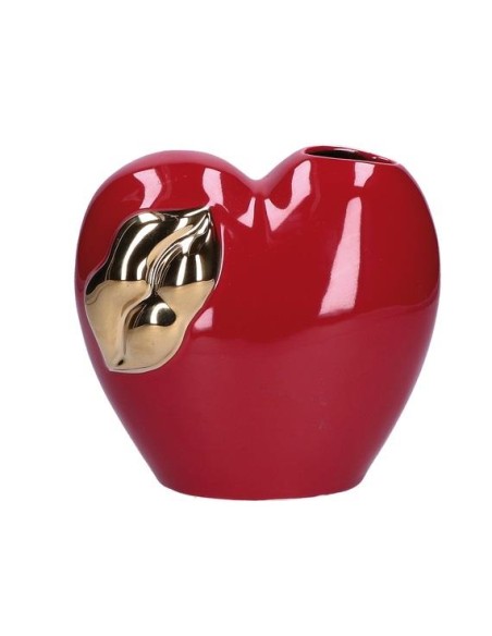 Vaso cuore rosso con bocca oro H 15 cm - Rituali Domestici