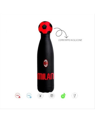 Bottiglia termica MILAN Seven 500ml in acciaio con tappo 3D ⚽❤️⚫