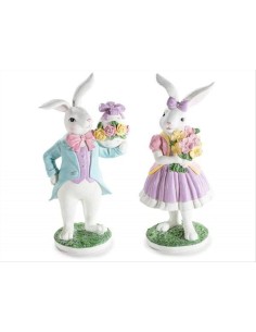 Coniglietto Elegante con Fiori in Resina 22,5 cm Lui o Lei