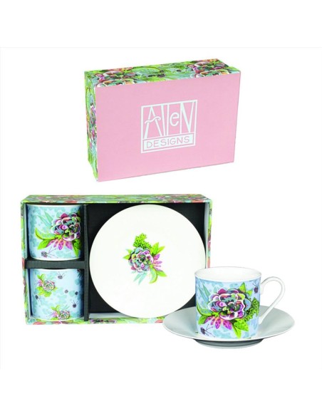 Set 2  tazze con piattino Fiori Blooms Allen designs | Diamante Rosa