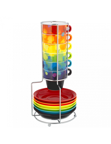 Torre di Tazze Espresso PALETTE 🎨☕ – Set 6 Tazzine Artistiche con Sup