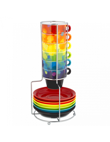 Torre di Tazze Espresso PALETTE 🎨☕ – Set 6 Tazzine Artistiche con Sup