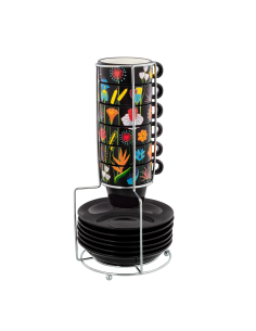 Torre di Tazze Espresso JARDIN FLEURI ☕🌸 – Set 6 Tazzine Floreali con