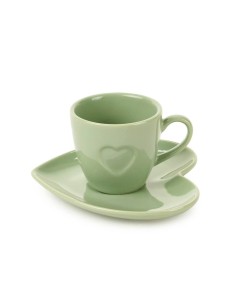 Tazzina con Piattino 💚 Cuore Verde in Porcellana Elegante e Romantica