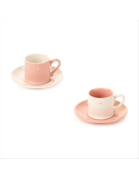 Tazzina con Piattino Petit Amour 💖 con Cuoricino - Rosa Bianco