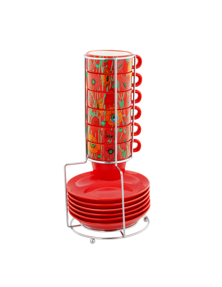 Torre di Tazze Espresso COQUELICOTS 🌺☕ - Set 6 Tazzine Floreali con P