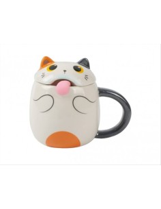 iTOTAL Tazza con Lingua Gatto Arancione Tricolore - Mug con Cucchiaino