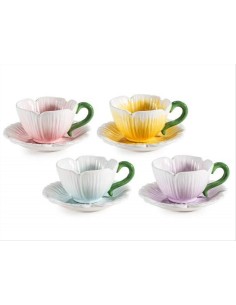 Tazza con Piattino a forma di Fiore 140ml 4 Colori | Diamante Rosa