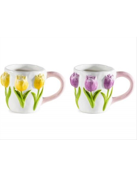 Tazza in Ceramica 350ml con Tulipani a Rilievo 2 Colori
