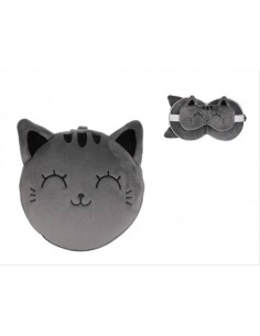 iTOTAL Cuscino da viaggio con mascherina GATTO GRIGIO | Diamante Rosa