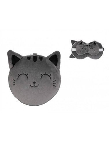 iTOTAL Cuscino da viaggio con mascherina GATTO GRIGIO | Diamante Rosa