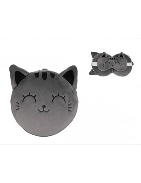 iTOTAL Cuscino da viaggio con mascherina GATTO GRIGIO | Diamante Rosa