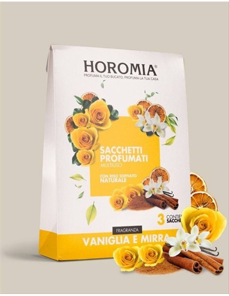 VANIGLIA E MIRRA Sacchetti profumati 3pz multiuso Horomia