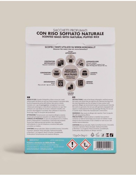 BIANCO INFINITO Sacchetti profumati 3pz multiuso Horomia