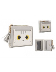 Portafoglio gatto grigio ecopelle compatto kawaii