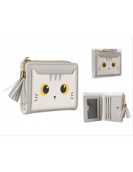 Portafoglio gatto grigio ecopelle compatto kawaii
