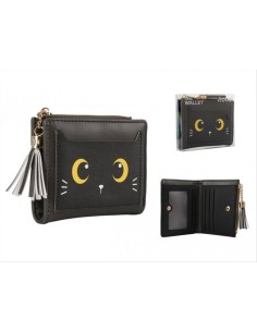 Portafoglio gatto nero ecopelle compatto kawaii