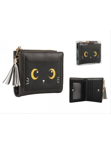 Portafoglio gatto nero ecopelle compatto kawaii