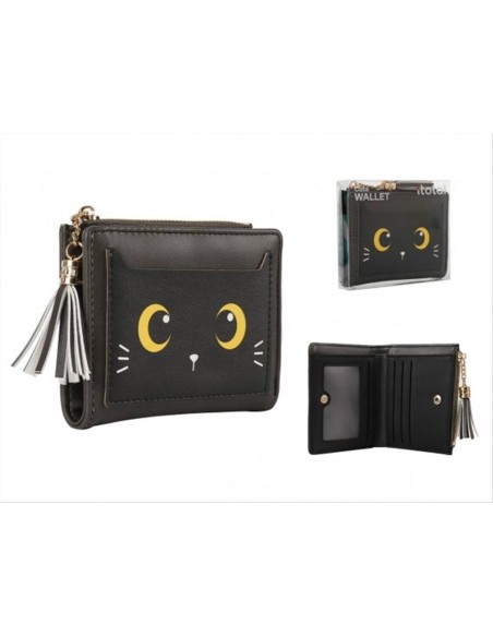 Portafoglio gatto nero ecopelle compatto kawaii