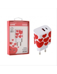 iTOTAL Caricatore 2 porte USB C + porta USB CUORI Follow your heart