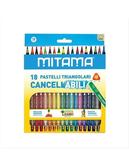 Pastelli Cancellabili Triangolini con Gomma 18pz Mitama 🎨