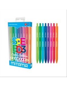 Penna Gel a Scatto Mitama – Blister 8 Colori Vivaci, Punta media